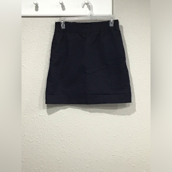 J. Crew Factory Sidewalk Skirt Mini Navy Linen/Cotton Elastic Waist Pockets Sz 2 - Picture 2 of 6